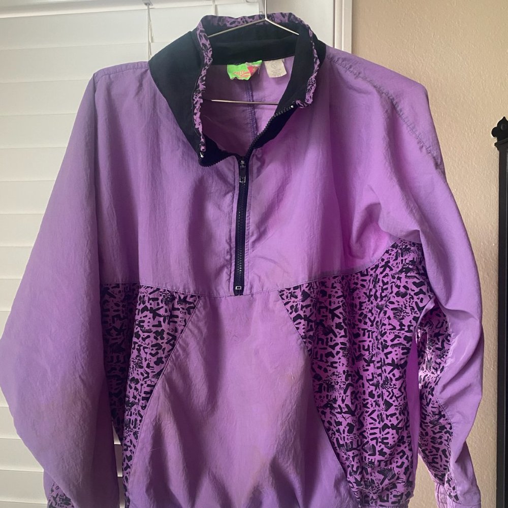 80's Vintage Pull Over Shell Shock Purple Leopard Print - S